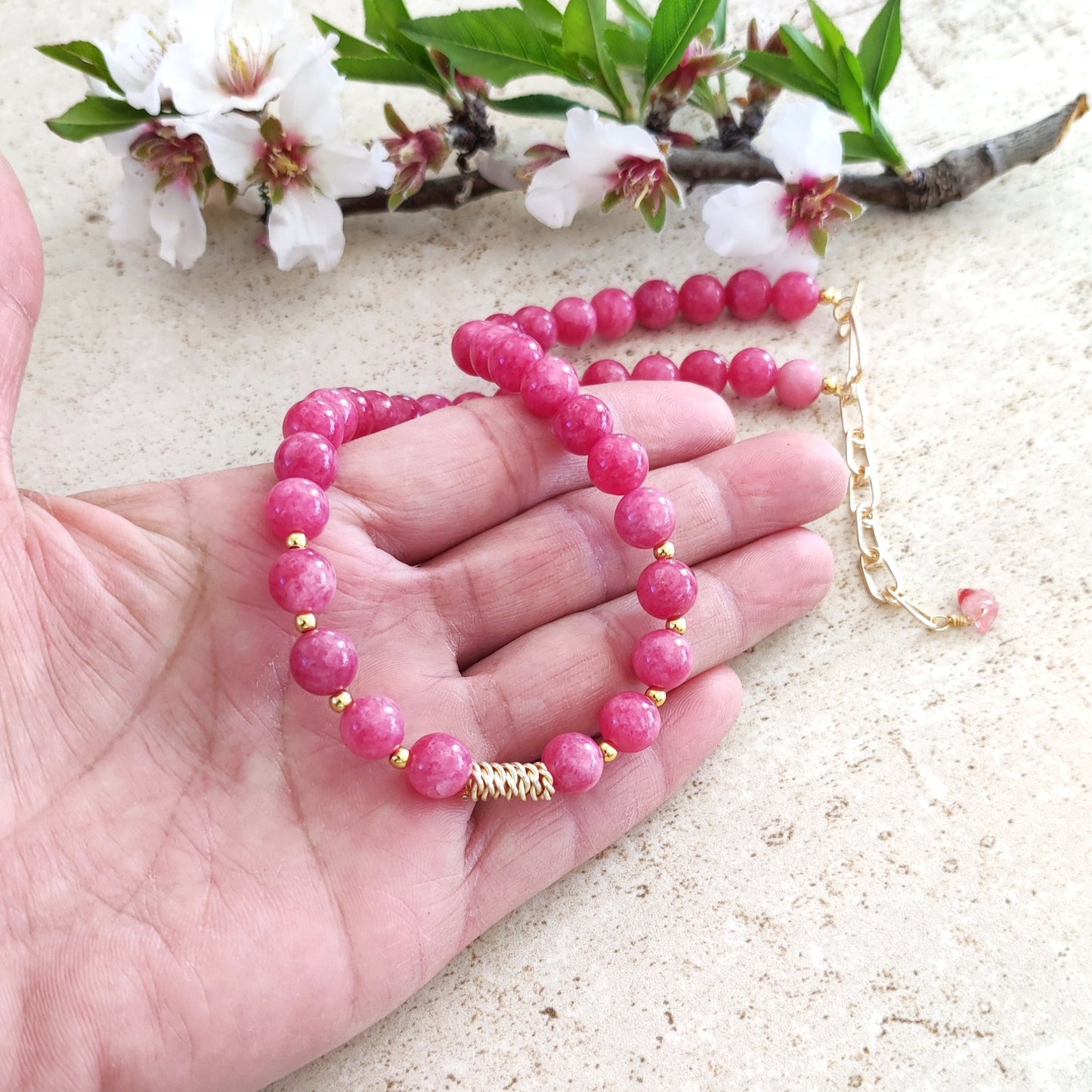 collar de piedras rosadas, collar rosado