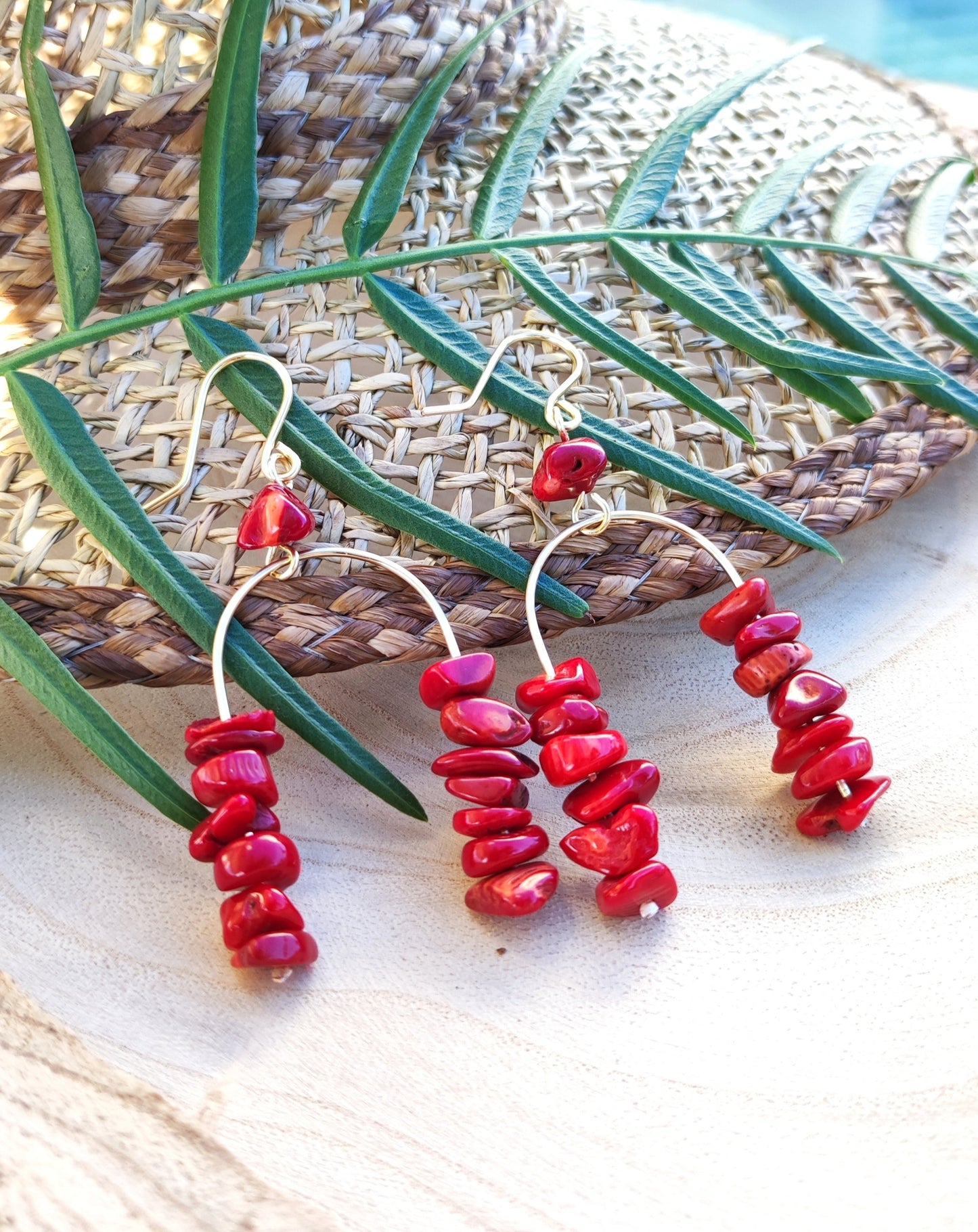 Pendientes Bohemios de Corales Rojos