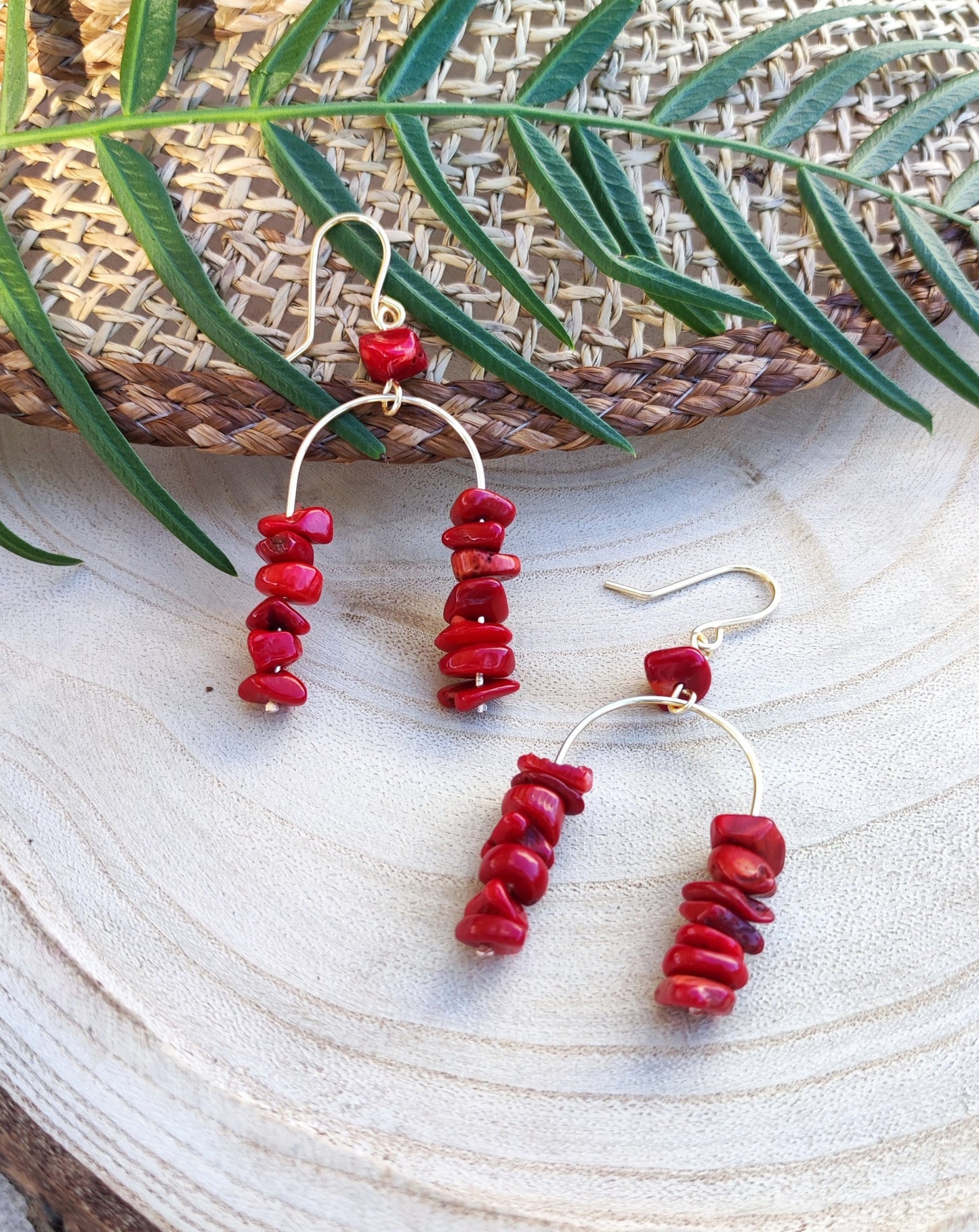 Pendientes Bohemios de Corales Rojos