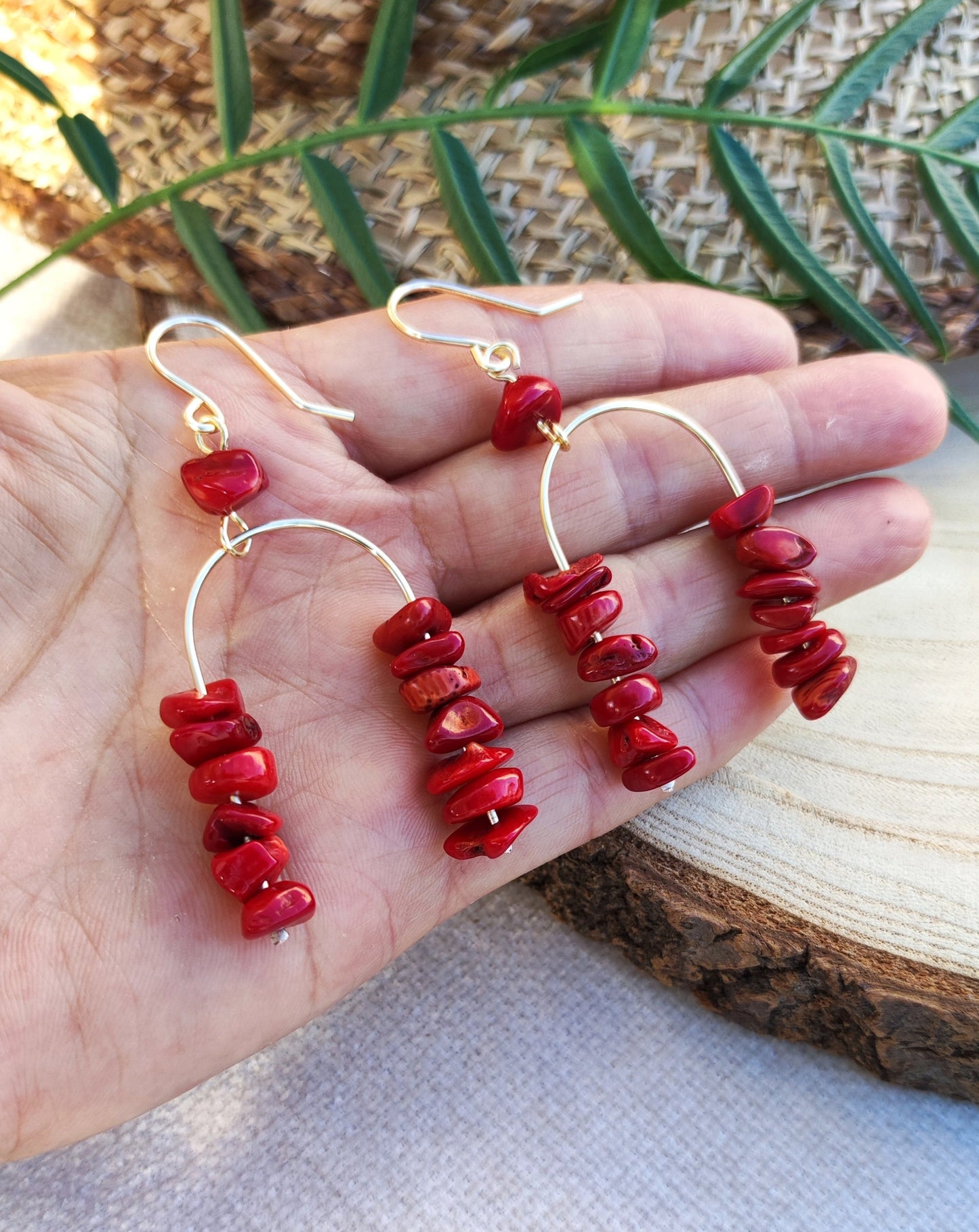 Pendientes Bohemios de Corales Rojos